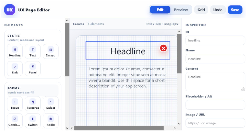 Configure UX blocks